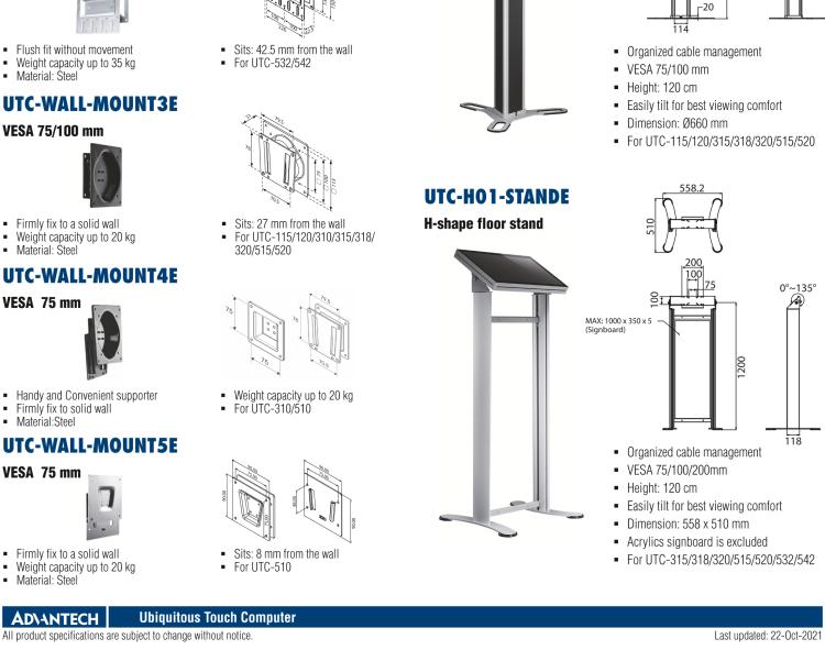 研華UTC-WALL-MOUNT2E 壁掛架 (VESA 100/200 mm)，適用于UTC 系列多功能觸控一體機(jī)