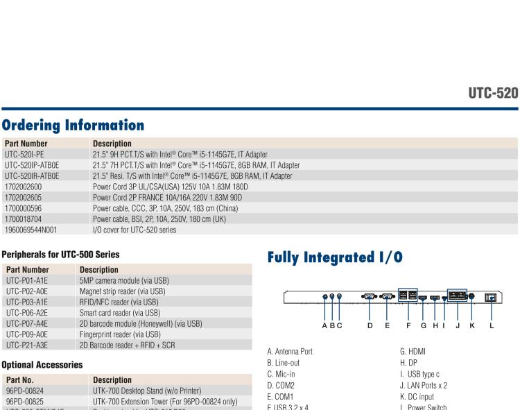 研華UTC-520I 21.5" Ubiquitous Touch Computer with 11th Gen Intel Core i7/i5/i3 Processor