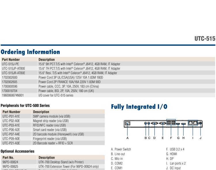 研華UTC-515J 15.6" Ubiquitous Touch Computer with Intel? Celeron? J6412