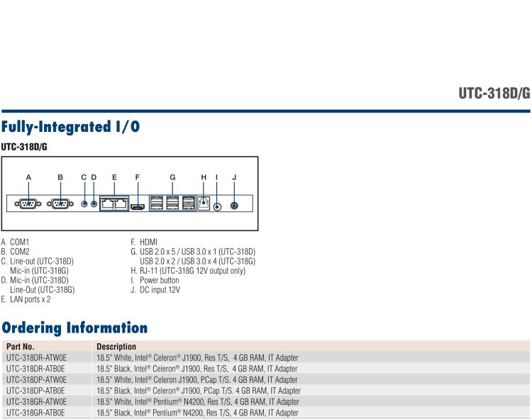 研華UTC-318D 18.5" 多功能觸控一體機，內置Intel? BayTrail J1900