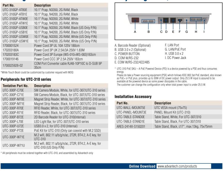 研華UTC-310G 10.1" 多功能觸控一體機，Intel? Celeron? N3350/Pentium? N4200 處理器