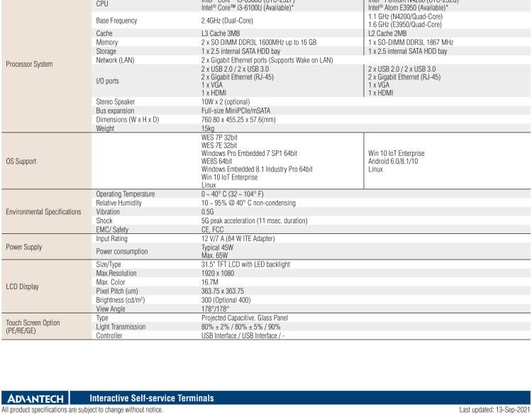 研華UTC-232F 31.5" Open Frame Panel PC with Intel? Core? i5-6300U