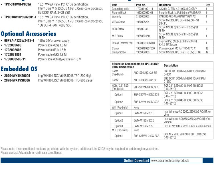 研華TPC-318WH Computer with 8th Gen. Intel? Core? i5 Processor, built-in 8G DDR4 RAM and UL Class 1 Division 2