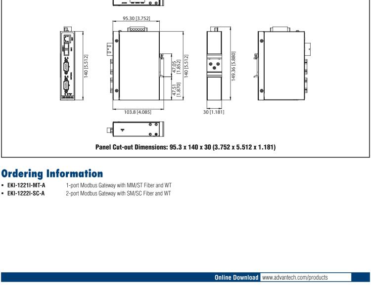 研華EKI-1221I-MT 1-Port Modbus Gateway, Fiber, Wide Temperature