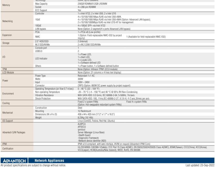 研華FWA-3050 基于Intel?Xeon D-2100系列處理器，用于uCPE和下一代防火墻的遠(yuǎn)程可管理1U網(wǎng)絡(luò)應(yīng)用平臺(tái)