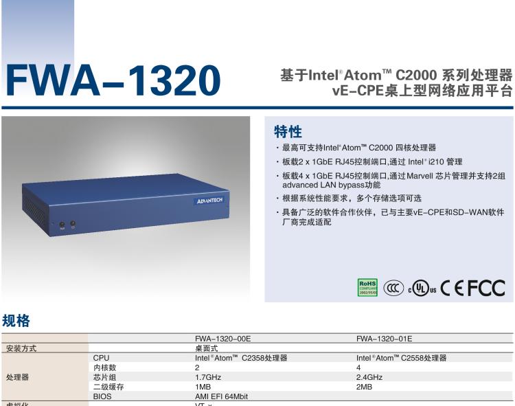 研華FWA-1320 基于Intel? Atom C2000系列處理器 桌面型網(wǎng)絡(luò)應(yīng)用平臺