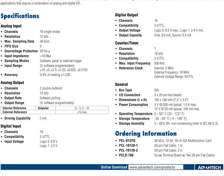 研華PCL-812PG MultiLab模擬量和數(shù)字量I/O卡