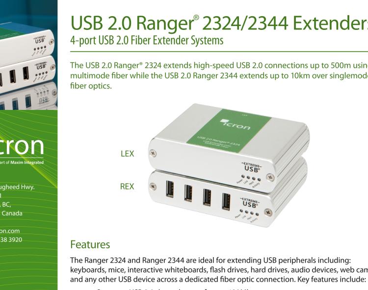 研華BB-00-00411 Ranger 2324: 4-port USB 2.0-1.1 Extender, 500m, MM Fiber, 100-240V NATAM PS