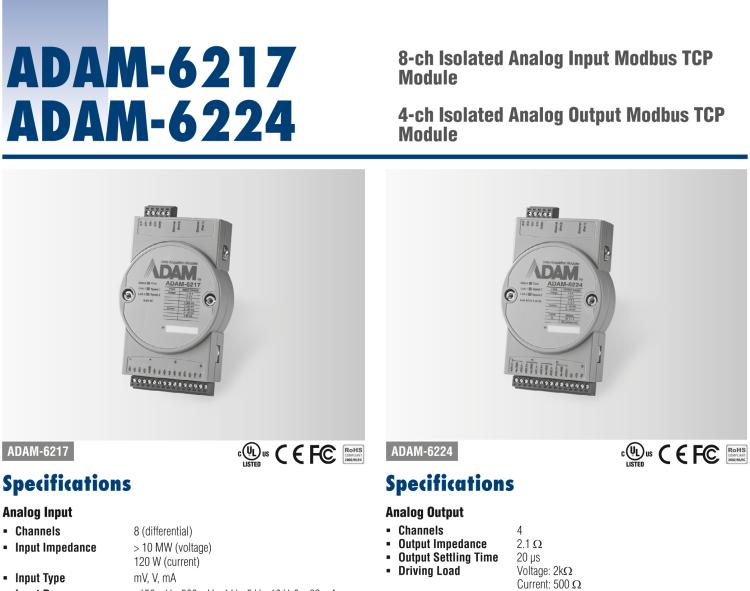 研華ADAM-6224 支持Modbus TCP的4路隔離模擬量輸出模塊