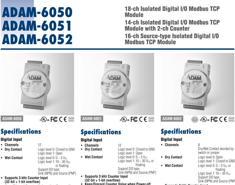 研華ADAM-6051 16路帶計(jì)數(shù)器的隔離數(shù)字量I/O模塊