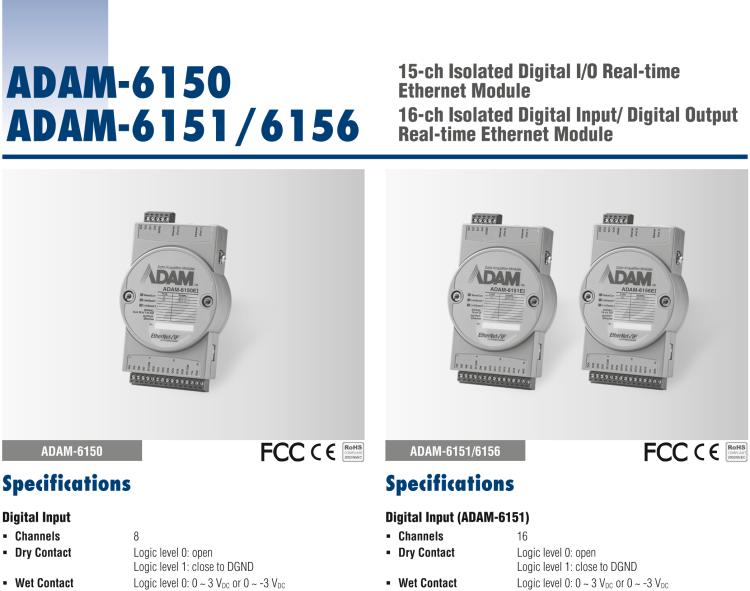 研華ADAM-6150PN 15通道隔離數(shù)字輸入/輸出PROFINET模塊