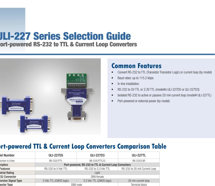 研華BB-232LPTTL33 ULI-227D3 RS-232（DB9母頭）至3.3V TTL（DB9公頭）轉(zhuǎn)換器，端口供電